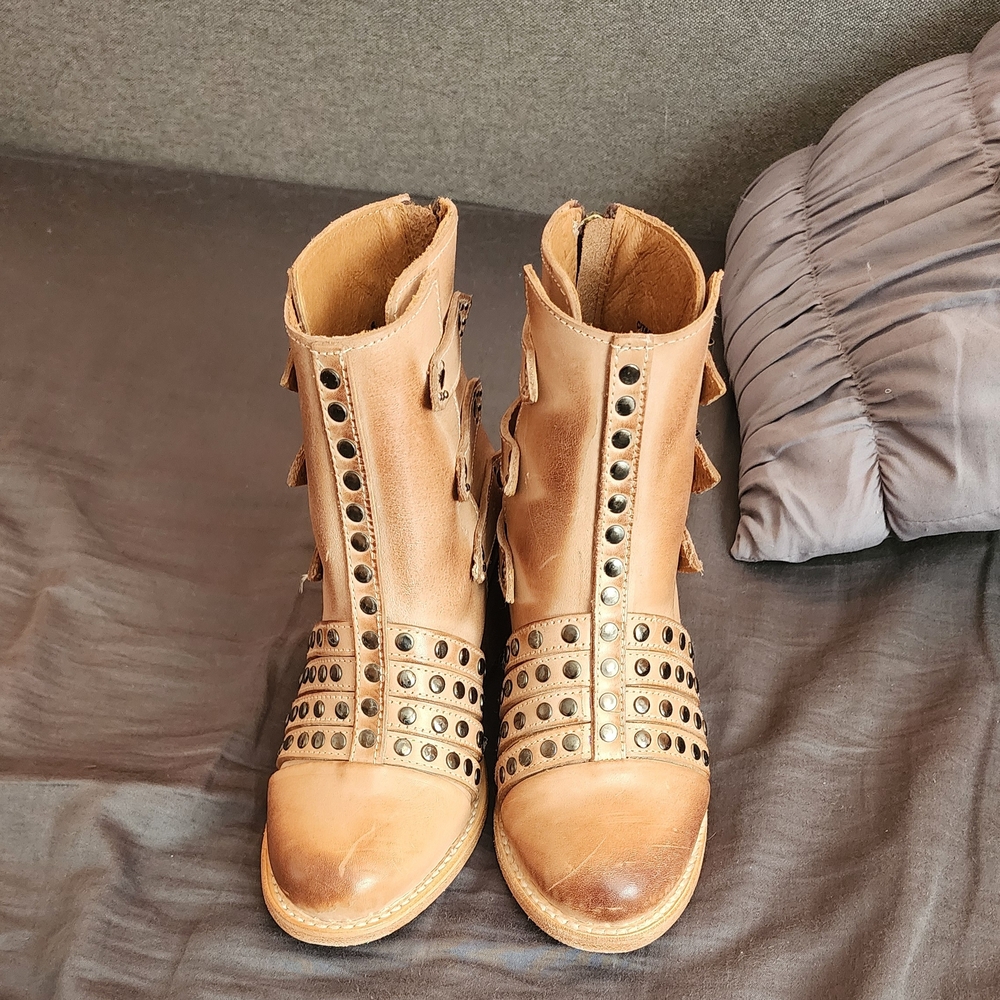 FREEBIRD CITADEL Studded Tan Leather Ankle Boots